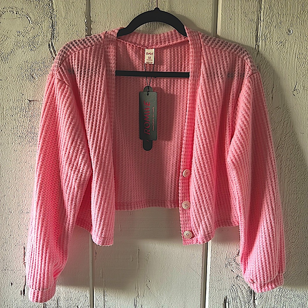 ROMWE Pink Waffle Cardigan Size M
